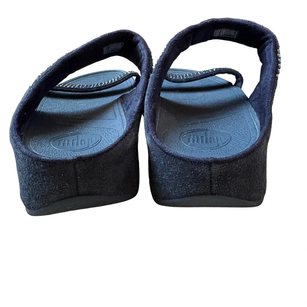 FitFlop Black Wedge Slide Sandals with Rhinestone Straps
